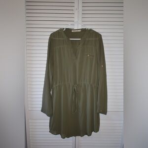 Liberty Love Womens Long Sleeve V-Neck Drawstring Waist Olive Dress Size Large